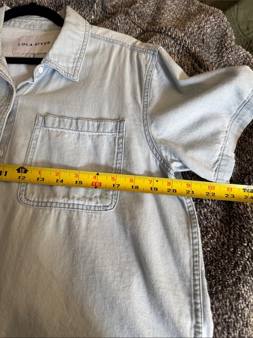 Lola River Light Wash Denim Short-Sleeve Button-Down Shirt - Picture 3 of 6